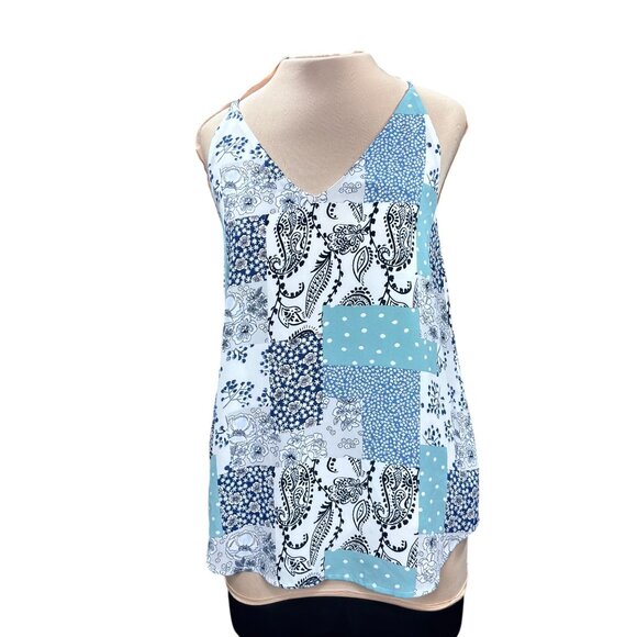 Loft Outlet Womens Sleeveless Patchwork Tank Top S Polyester Blue & White - Picture 1 of 10